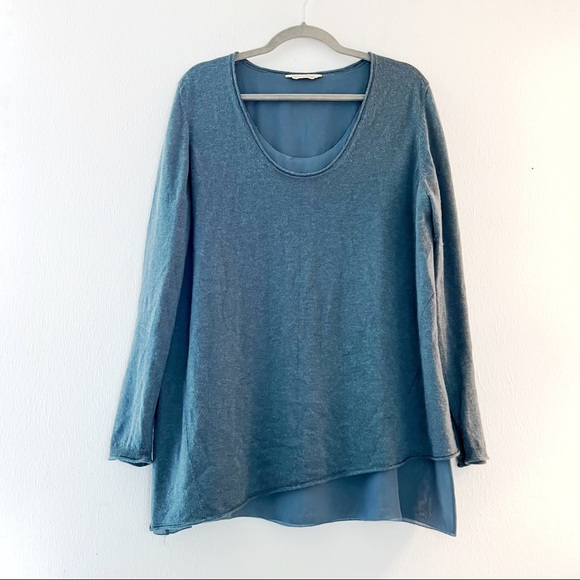 Soft Surroundings Sweater Teal Scoop Neck w/Chiffon Lining XL? *See Measurements - Picture 1 of 11